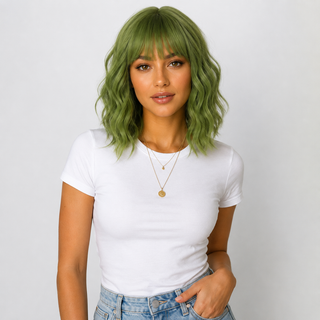 "Clover" -  Short Green Wig with Bangs