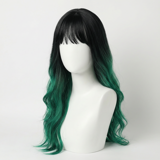 "Gemma" -  Long Green Rooted Wig with Bangs