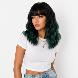 "Emerald" -  Short Green Wig with Bangs