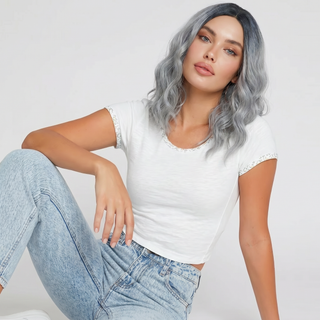 "Mona" - Short Grey Silver Wavy Wig