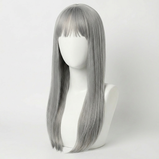 "Winny" - Long Straight Grey Silver Wig with Bangs