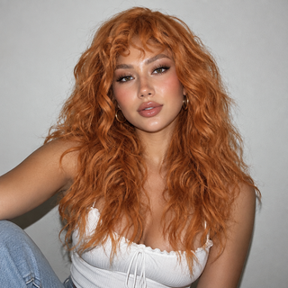 "Hazel" - Curly Auburn Orange Wig with Bangs