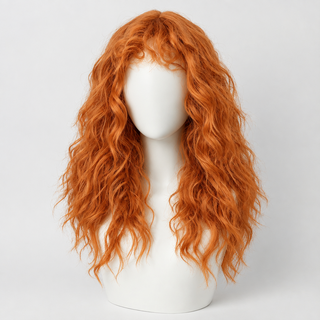 "Hazel" - Curly Auburn Orange Wig with Bangs