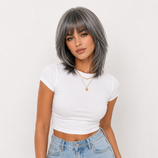 "Ida" - Short Grey Silver Layered Wig