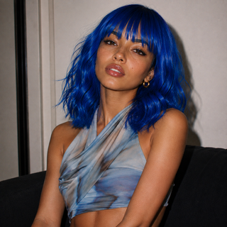 "Indy" - Neon Blue Body Wave Wig with Bangs