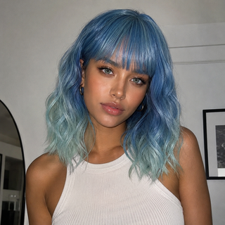 "Isla" - Short Ombre Blue Body Wave Wig with Bangs