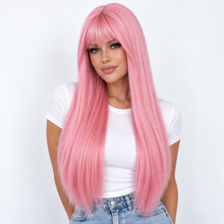 "Juliette" - Long Pink Wig with Bangs