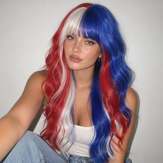 "Liberty" - Long Red White Blue Wig with Bangs