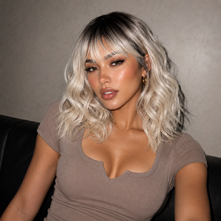 "Lilah" - Short White Blonde Body Wave Wig with Bangs