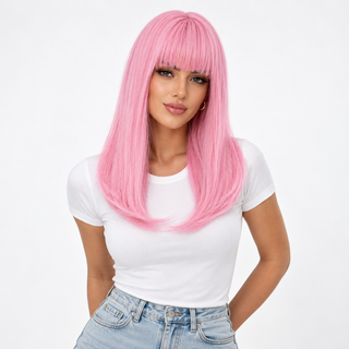 "Lola" - Pink Wig with Bangs