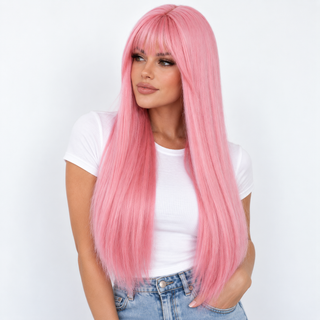 "Juliette" - Long Pink Wig with Bangs