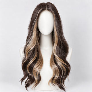 "Madison" - Long Brown Wig with Money Piece Highlights