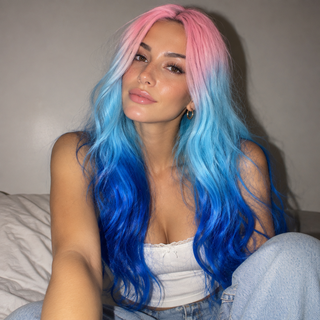 "Miami" - Long Wavy Pink Blue Ombre Rainbow Wig