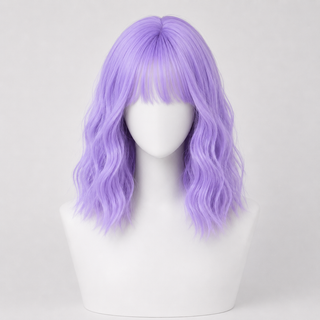 "Mira" -Short Pastel Purple Body Wave Wig with Bangs