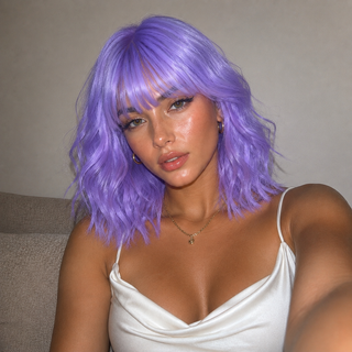 "Mira" -Short Pastel Purple Body Wave Wig with Bangs