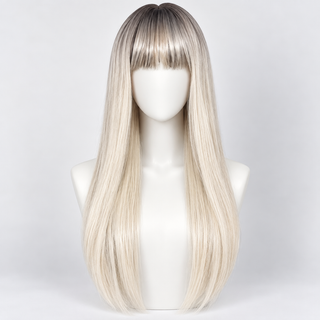 "Natalie" - Long Silver White Wig with Bangs