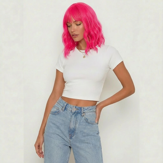 "Cerise" - Short Neon Pink Wig With Bangs