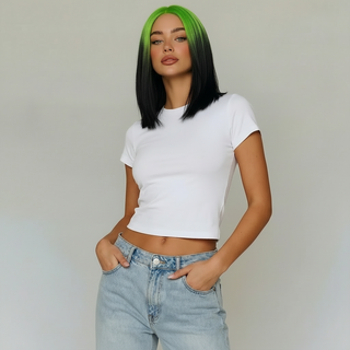 "Onyx" - Short Ombre Green Black Bob Wig