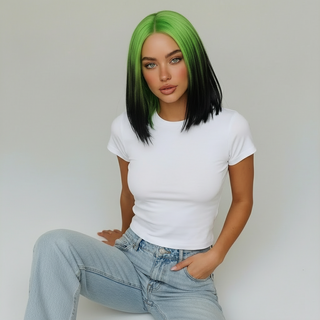 "Onyx" - Short Ombre Green Black Bob Wig