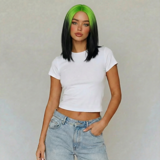 "Onyx" - Short Ombre Green Black Bob Wig