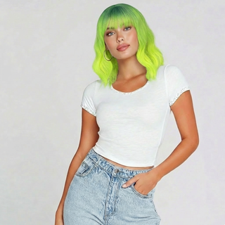 "Star" - Neon Ombre Green Short Straight Wig