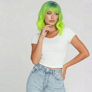 "Star" - Neon Ombre Green Short Straight Wig