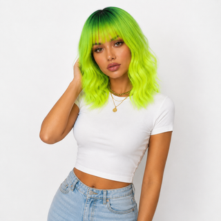 "Star" - Neon Ombre Green Short Straight Wig