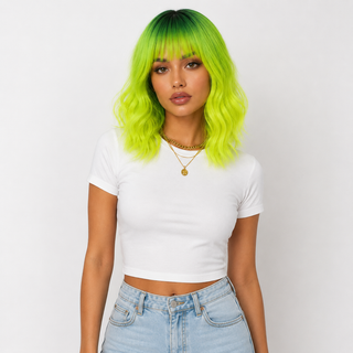 "Star" - Neon Ombre Green Short Straight Wig