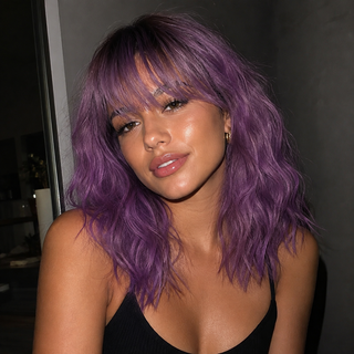 "Norah" -Short Purple Body Wave Wig with Bangs