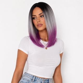 "Violet" - Short Rooted Ombre Purple Bob Wig