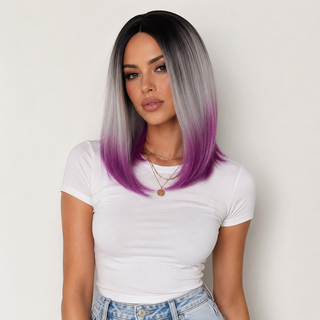 "Violet" - Short Rooted Ombre Purple Bob Wig