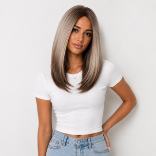"Jenna" - Short Rooted Blonde Wig with Low Lites