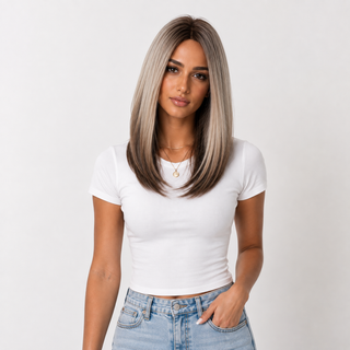 "Jenna" - Short Rooted Blonde Wig with Low Lites
