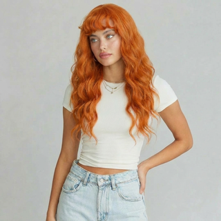 "Hazel" - Curly Auburn Orange Wig with Bangs