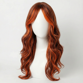 "Maisie" - Long Black Wig with Orange Highlights