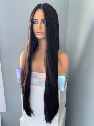 "Kim" - Long Black Silky Straight Partial Lace Front Wig