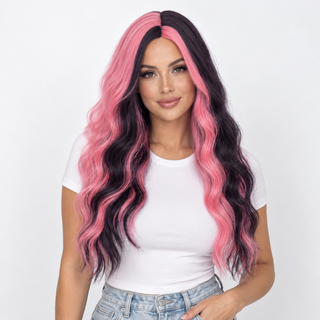 "Fifi" - Long Pink & Black Wig