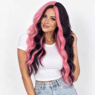 "Fifi" - Long Pink & Black Wig