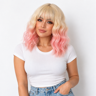 "Posie" - Pink Ombre Wig with Bangs