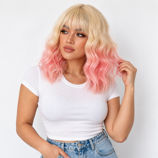 "Posie" - Pink Ombre Wig with Bangs