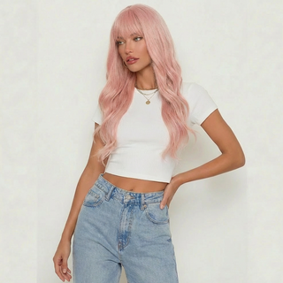 "Ashlee" - Baby Pink Wig With Bangs