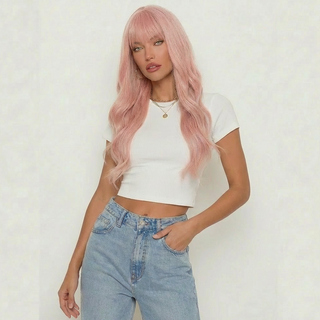 "Ashlee" - Baby Pink Wig With Bangs