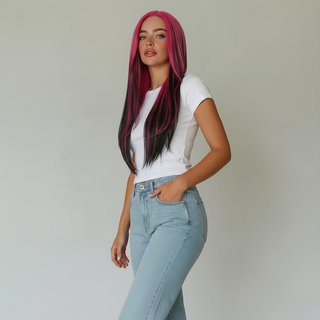 "Darian" - Pink & Black Layered Wig