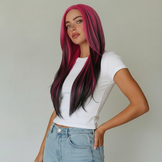 "Darian" - Pink & Black Layered Wig