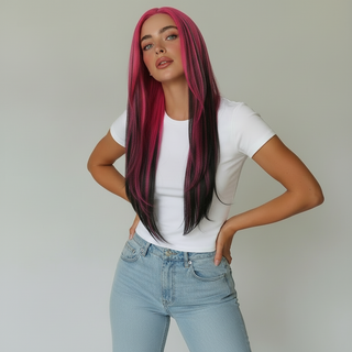 "Darian" - Pink & Black Layered Wig
