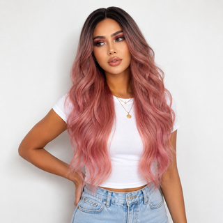 "Isabella" - Long Baby Pink Wavy Wig