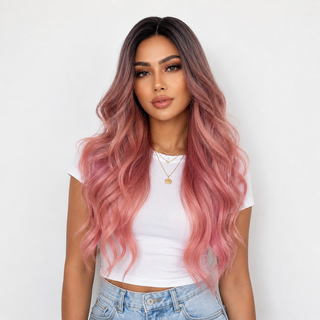 "Isabella" - Long Baby Pink Wavy Wig