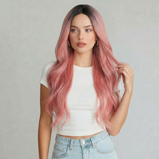 "Isabella" - Long Baby Pink Wavy Wig