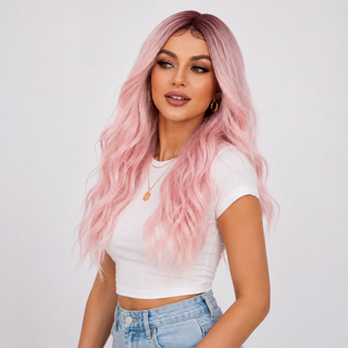"Kristen" - Long Baby Pink Body Wave Lace Front Wig