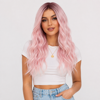 "Kristen" - Long Baby Pink Body Wave Lace Front Wig
